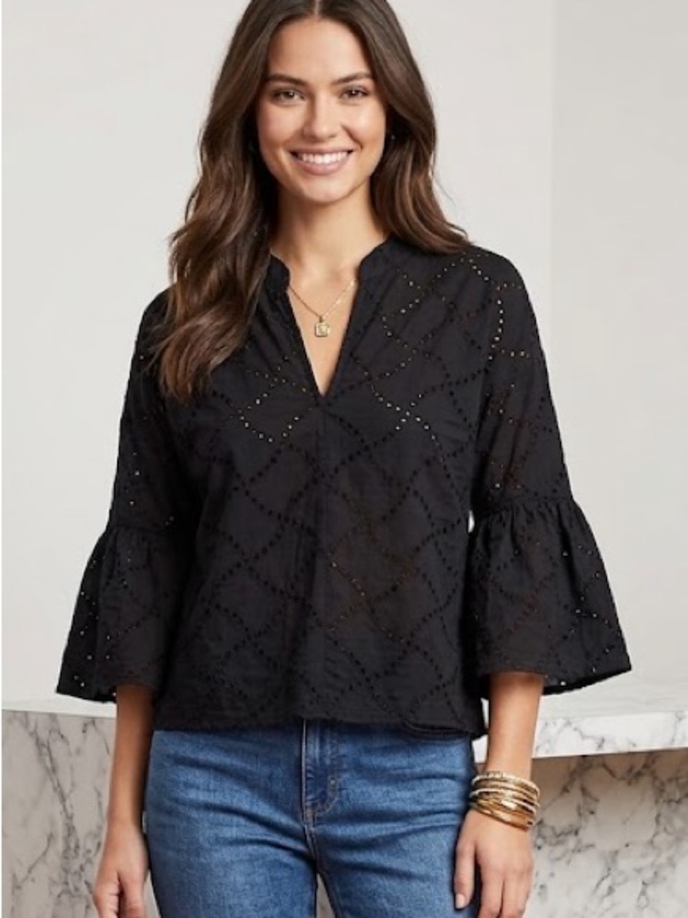 Worth New York Black Eyelet Small Top